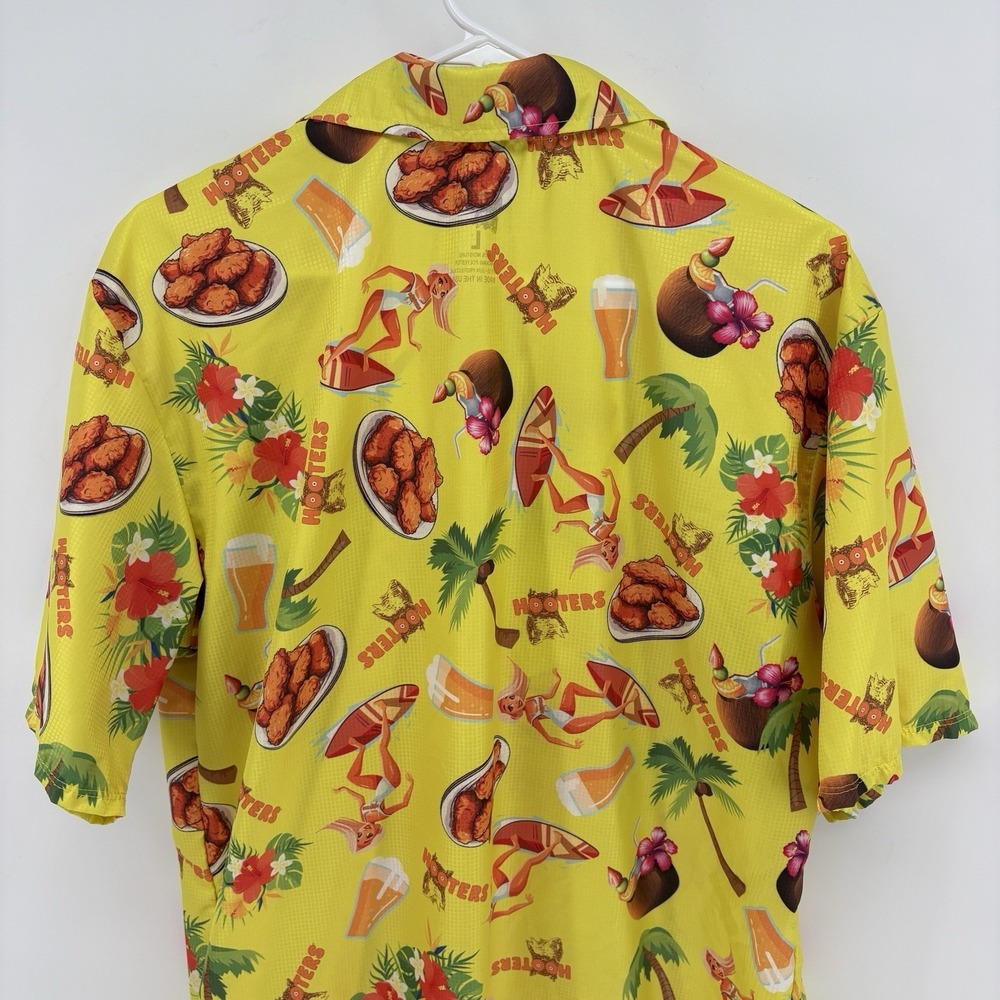 Rare Hooters Hawaiian Button Shirt Upf 50 Moisture Wicking Tech Tropical Men L - Picture 8 of 9